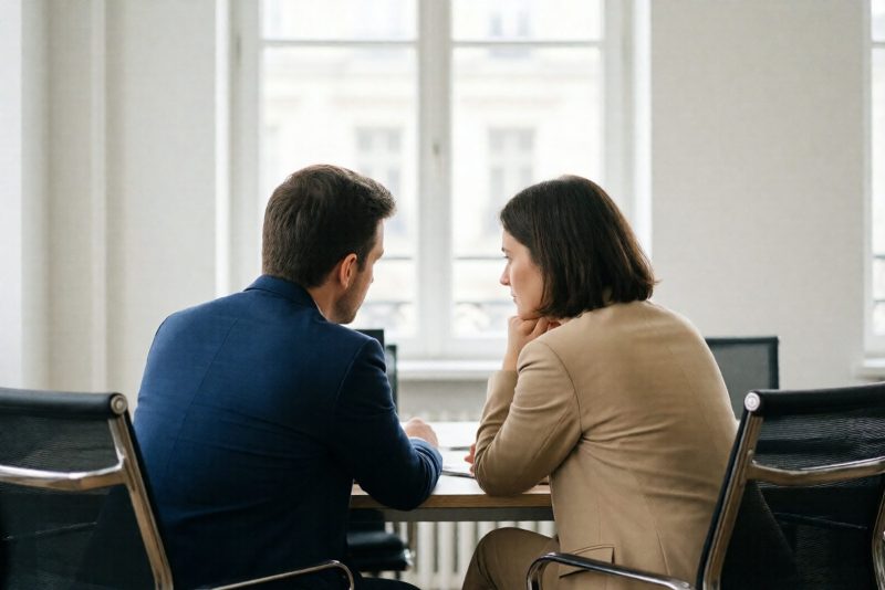 Manager en entretien individuel dans un bureau lumineux