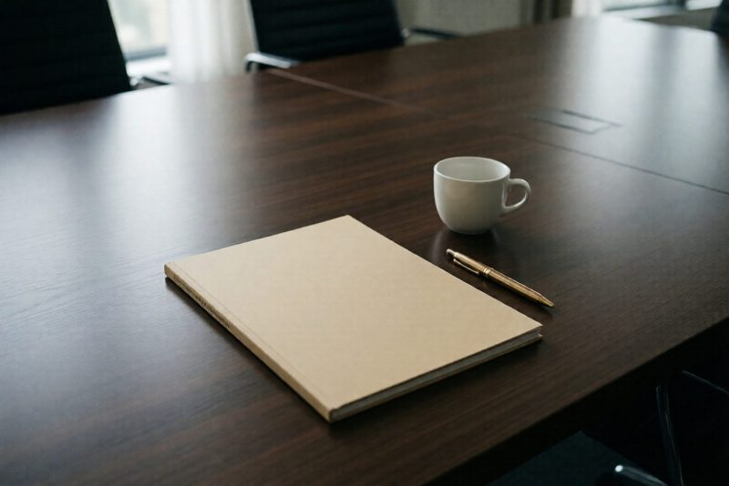 Rapport d'étude imprimé posé sur une table de conférence