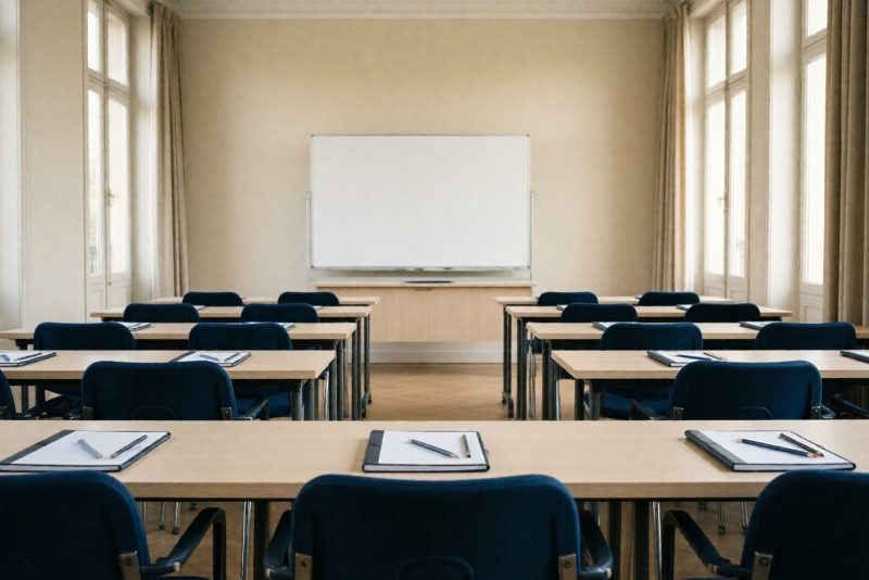 Salle de formation préparée avant l'arrivée des participants