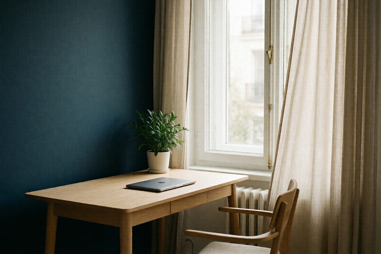 Coin de télétravail soigné dans un appartement lumineux