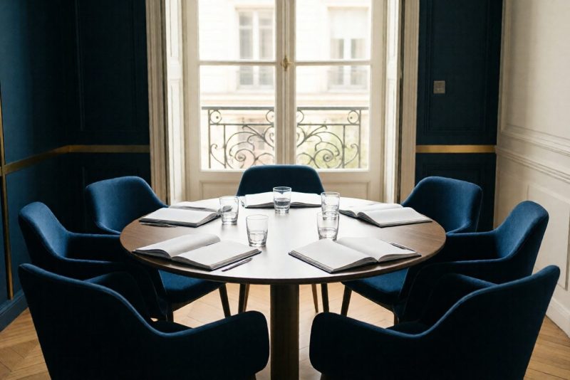 Petit comité de managers réuni autour d'une table ronde