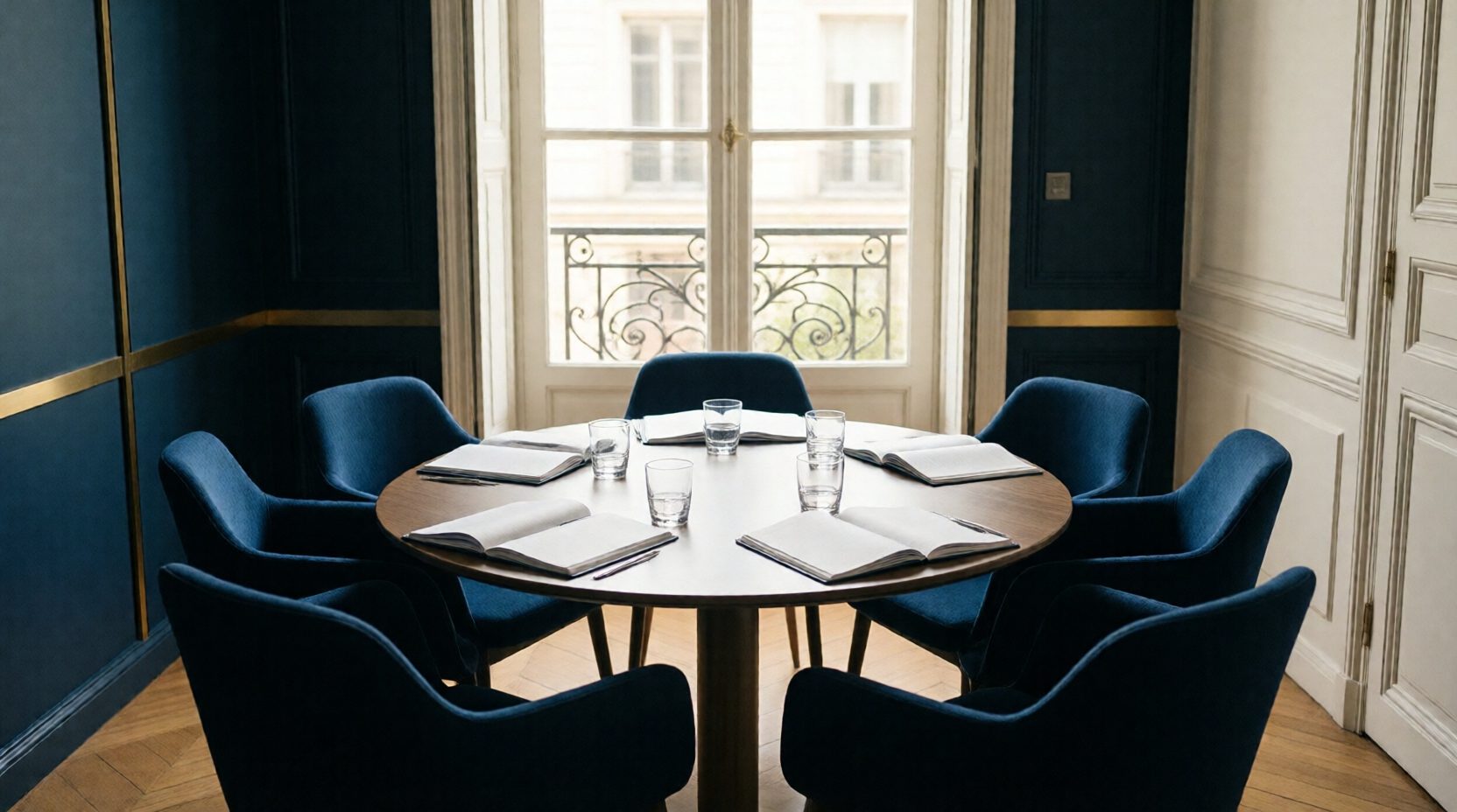 Petit comité de managers réuni autour d'une table ronde