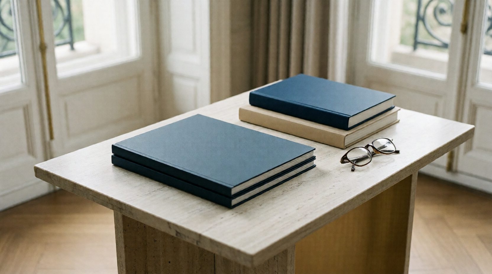 Revues et ouvrages professionnels posés sur une table basse